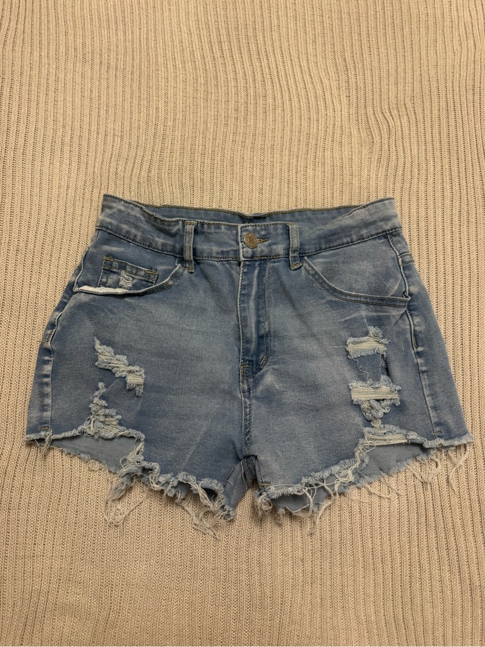 High-Rise Distressed Denim Shorts